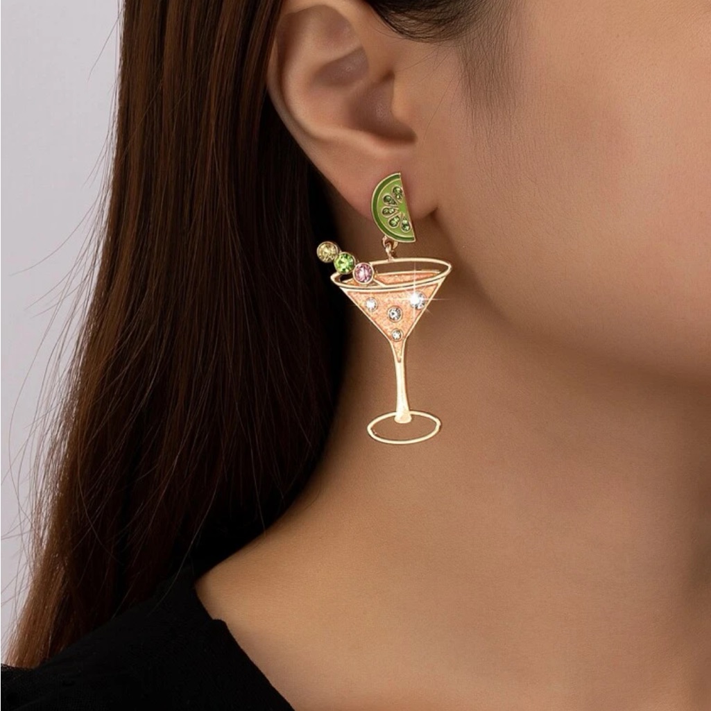 Fashion Zinc Alloy Rhinestone Wine Glass Drop Earrings For Women 15$